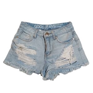 GOGO Jeans Light Blue High-Rise Distressed Denim Shorts